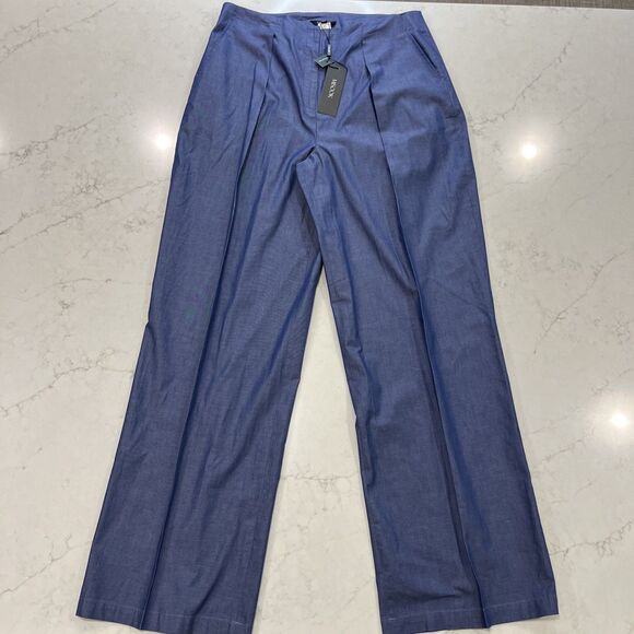 Misook NEW Zip Fly Wide Leg Pants Womens Medium x33" Blue Cotton Pockets Pleated - Picture 2 of 14
